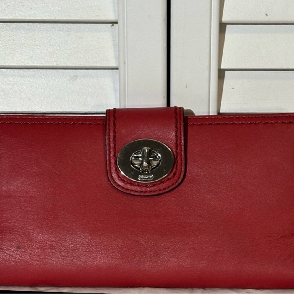 Coach Red Turn-lock Leather Wallet